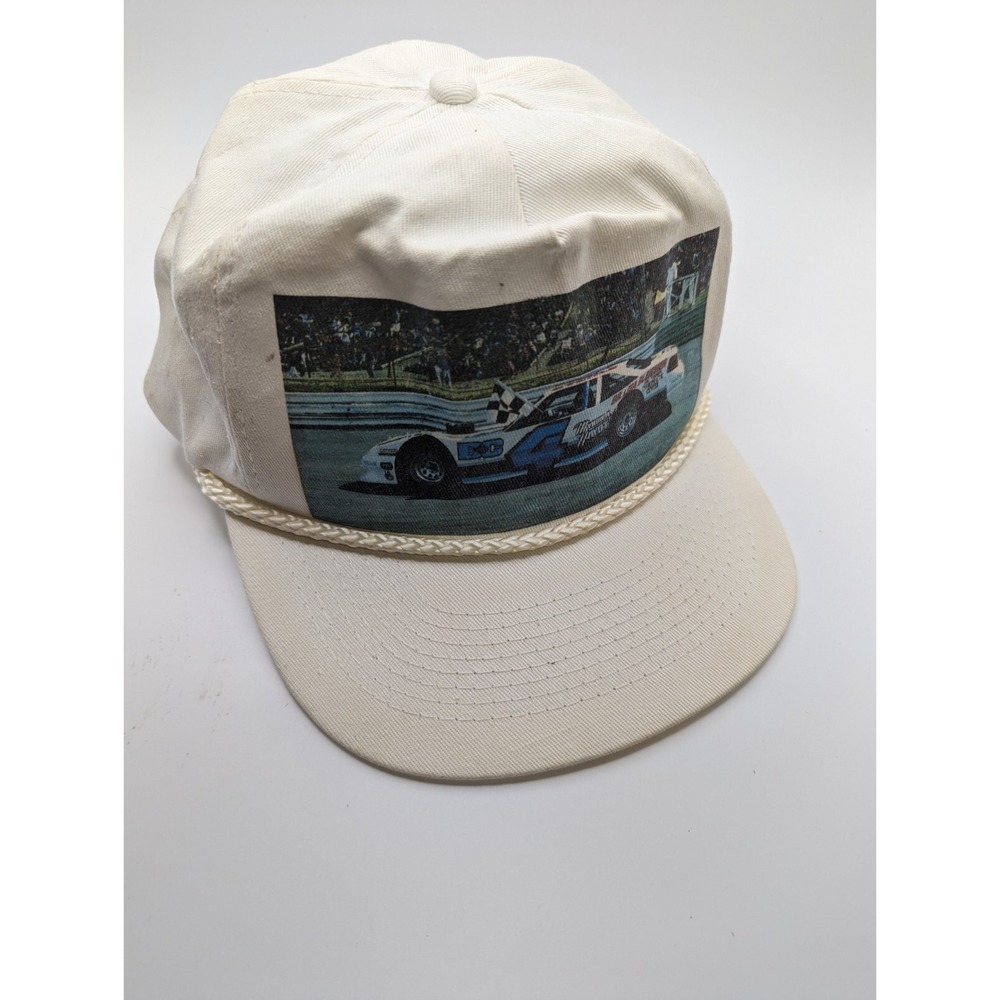 Vintage #4 Racecar Hat Logo‎ Car Racing White Speedway RARE Race Car Speed